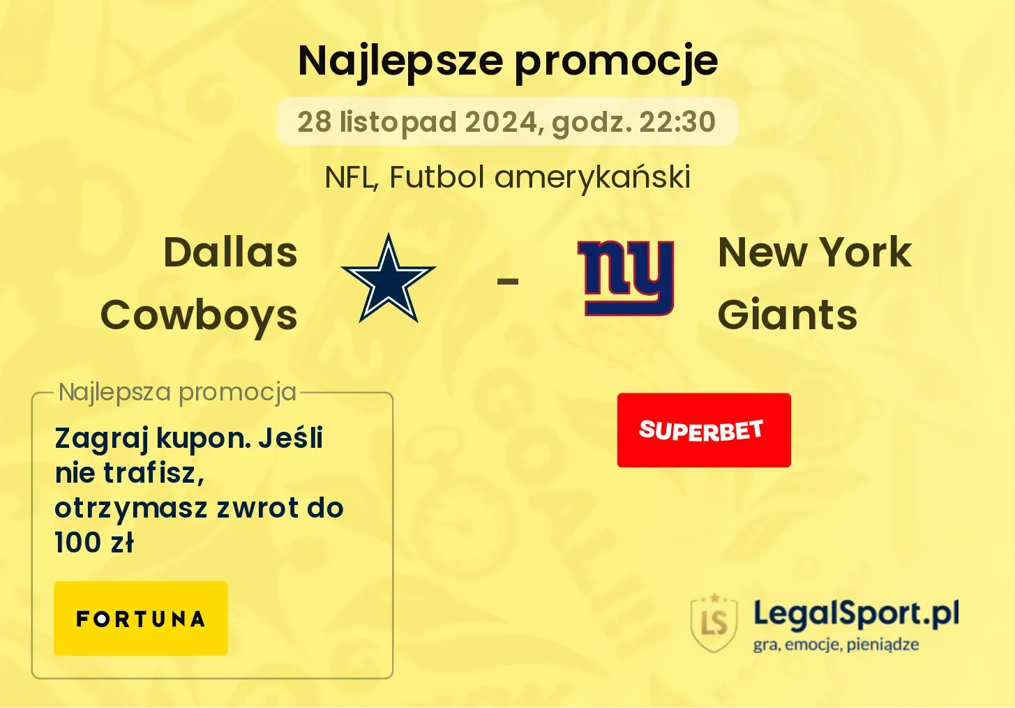 New York Giants - Dallas Cowboys promocje bonusy na mecz