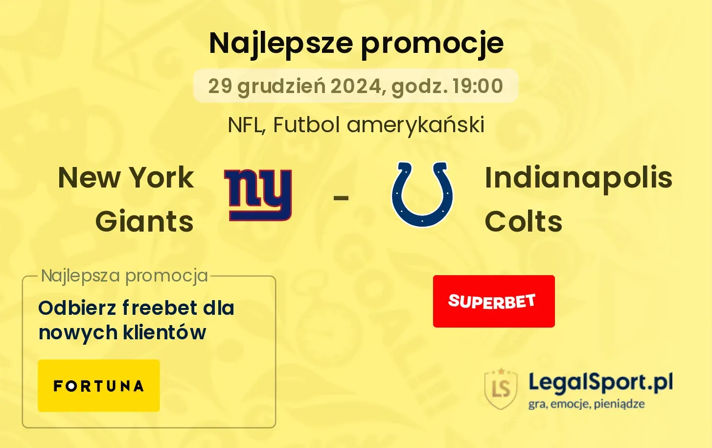 New York Giants - Indianapolis Colts promocje bonusy na mecz