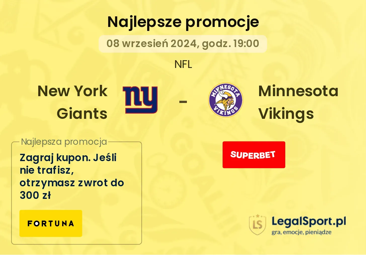 New York Giants - Minnesota Vikings promocje bonusy na mecz