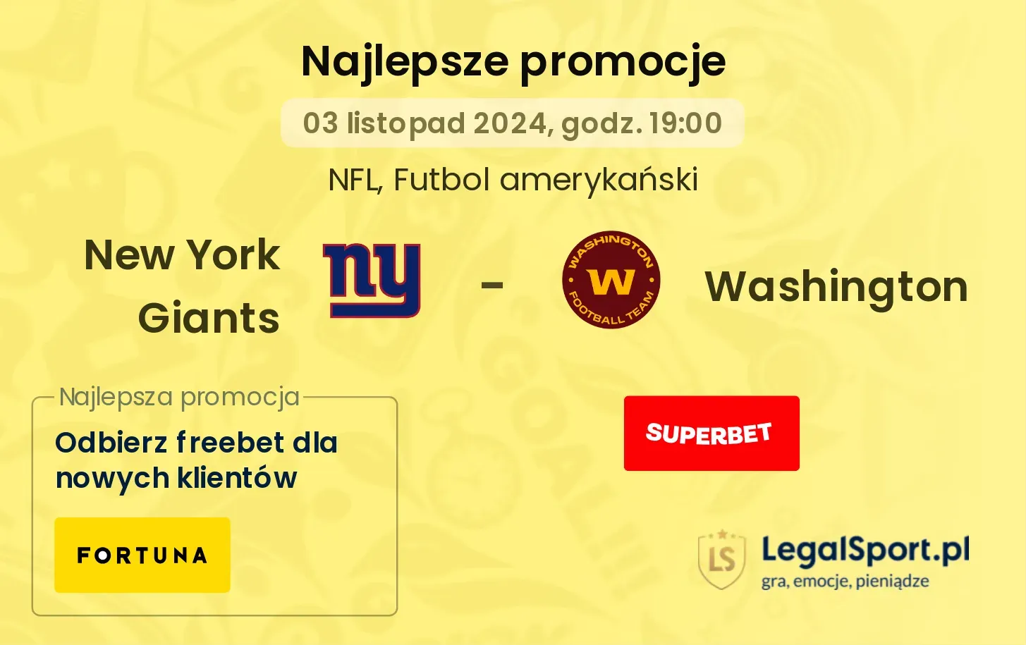 New York Giants - Washington promocje bonusy na mecz