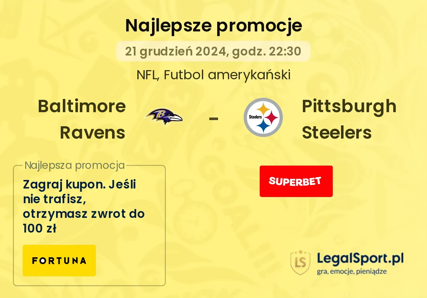  Pittsburgh Steelers - Baltimore Ravens promocje bonusy na mecz