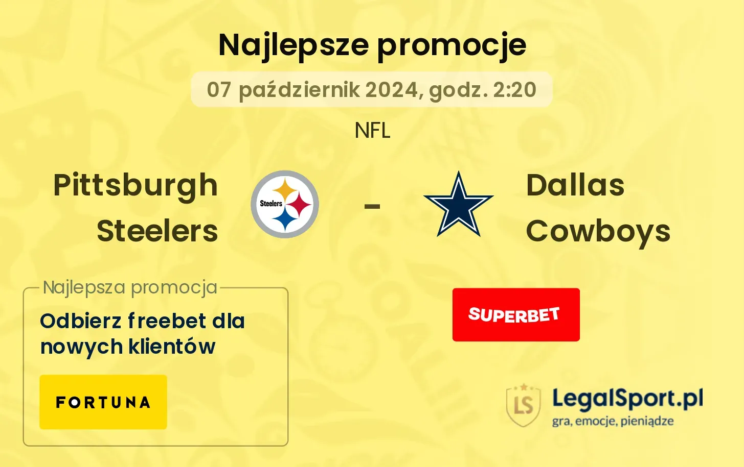  Pittsburgh Steelers - Dallas Cowboys promocje bonusy na mecz