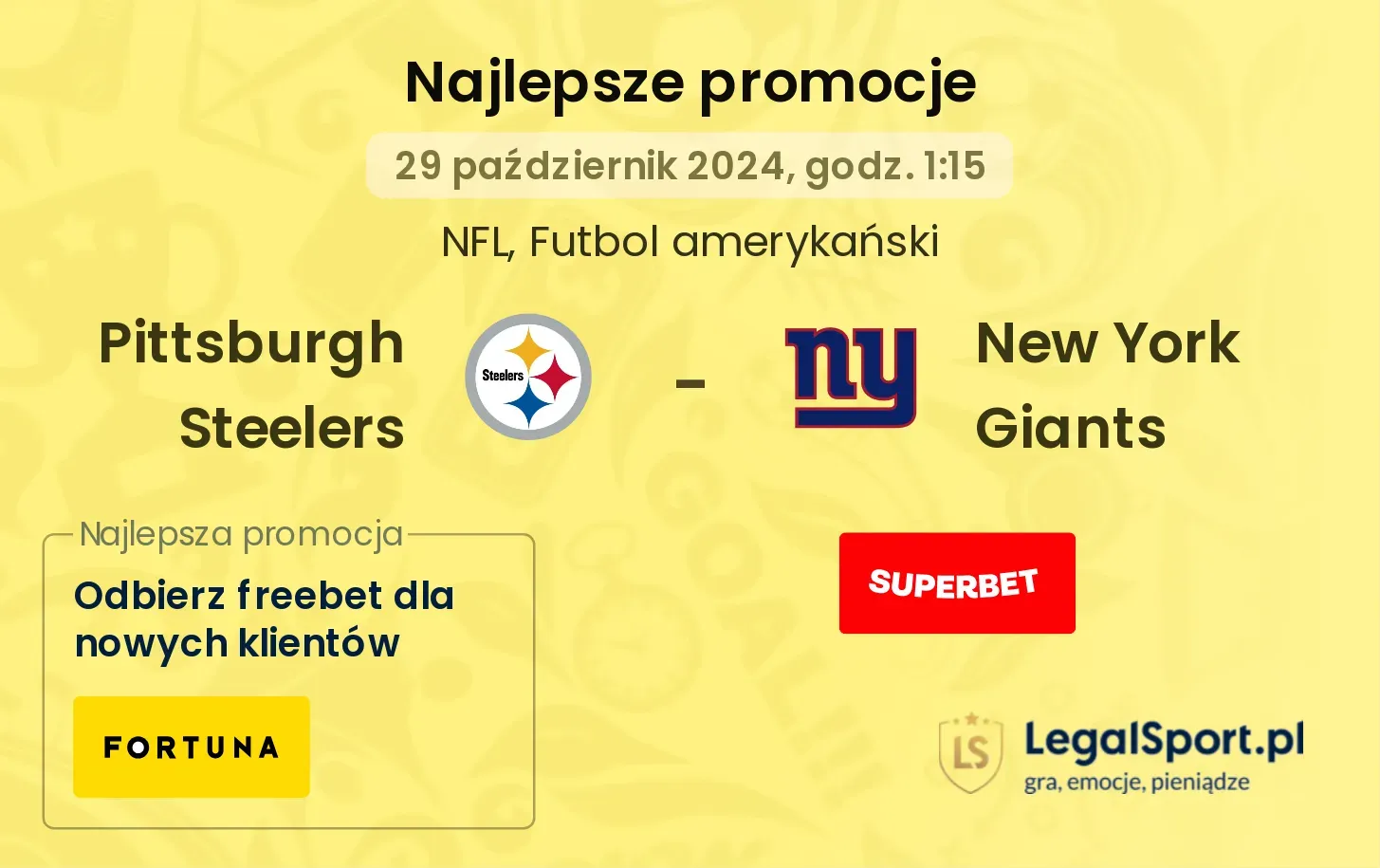  Pittsburgh Steelers - New York Giants promocje bonusy na mecz