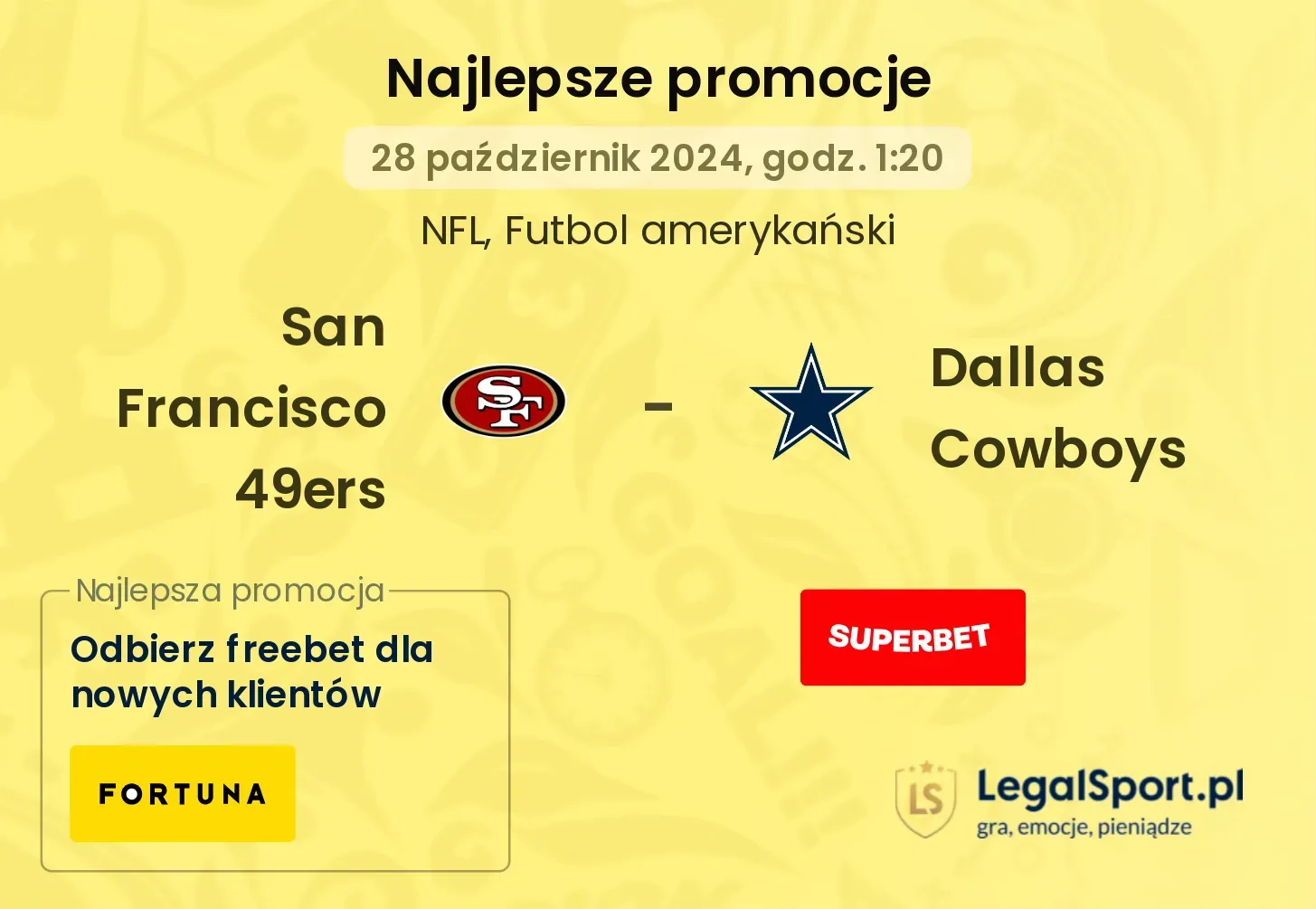  San Francisco 49ers - Dallas Cowboys promocje bonusy na mecz