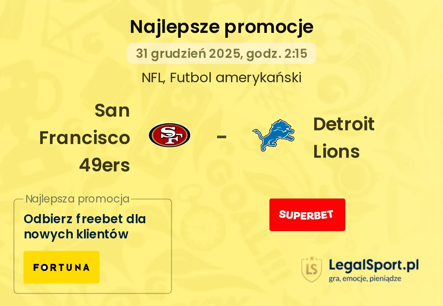  San Francisco 49ers - Detroit Lions promocje bonusy na mecz