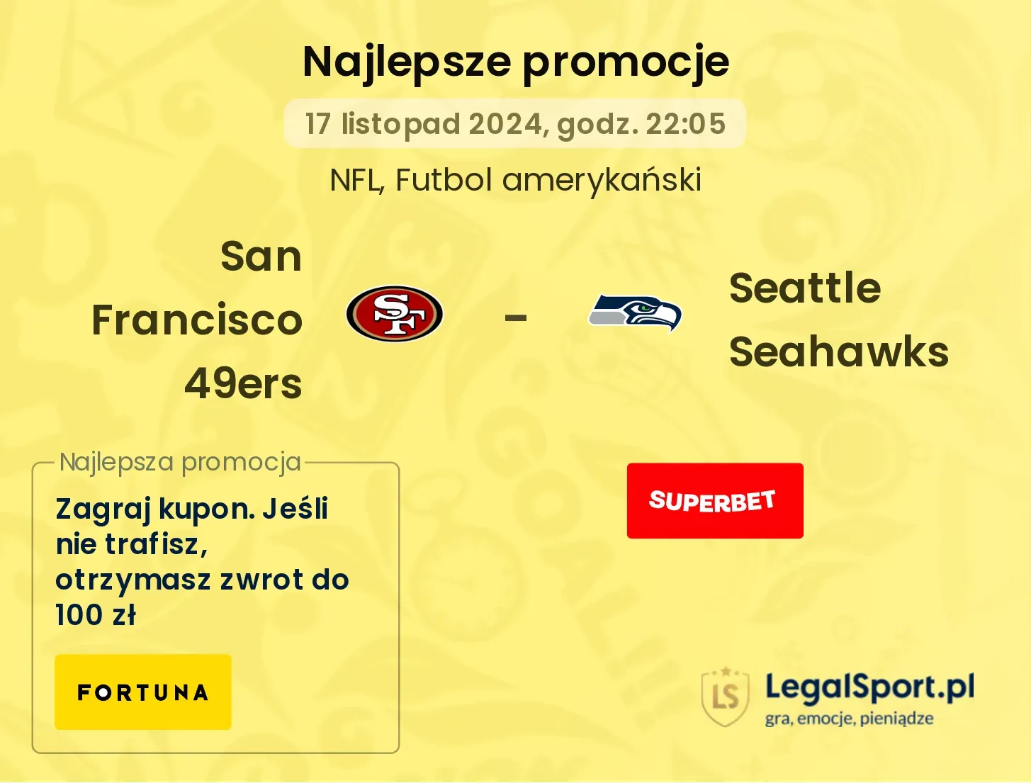  San Francisco 49ers - Seattle Seahawks promocje bonusy na mecz