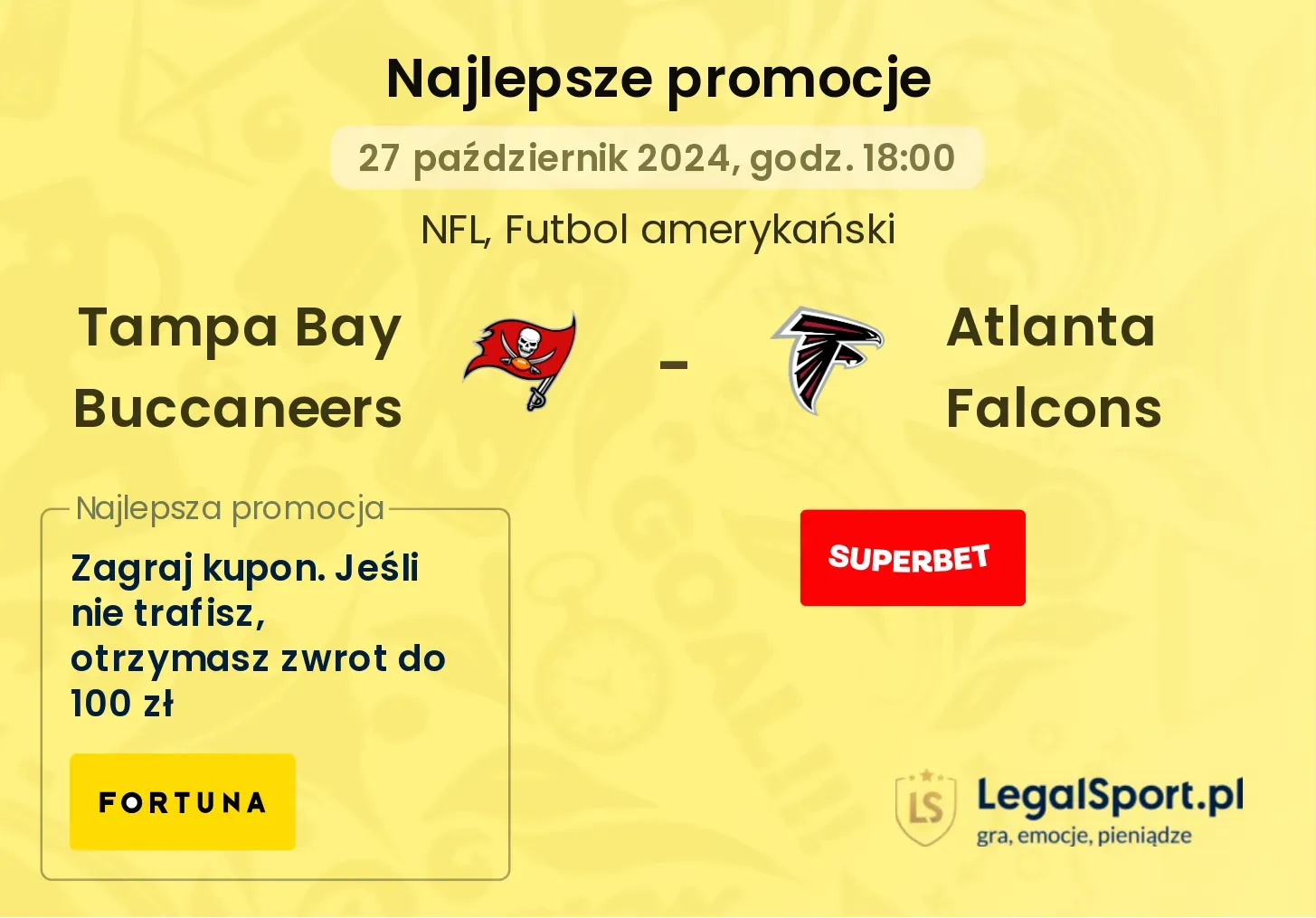 Tampa Bay Buccaneers -  Atlanta Falcons promocje bonusy na mecz