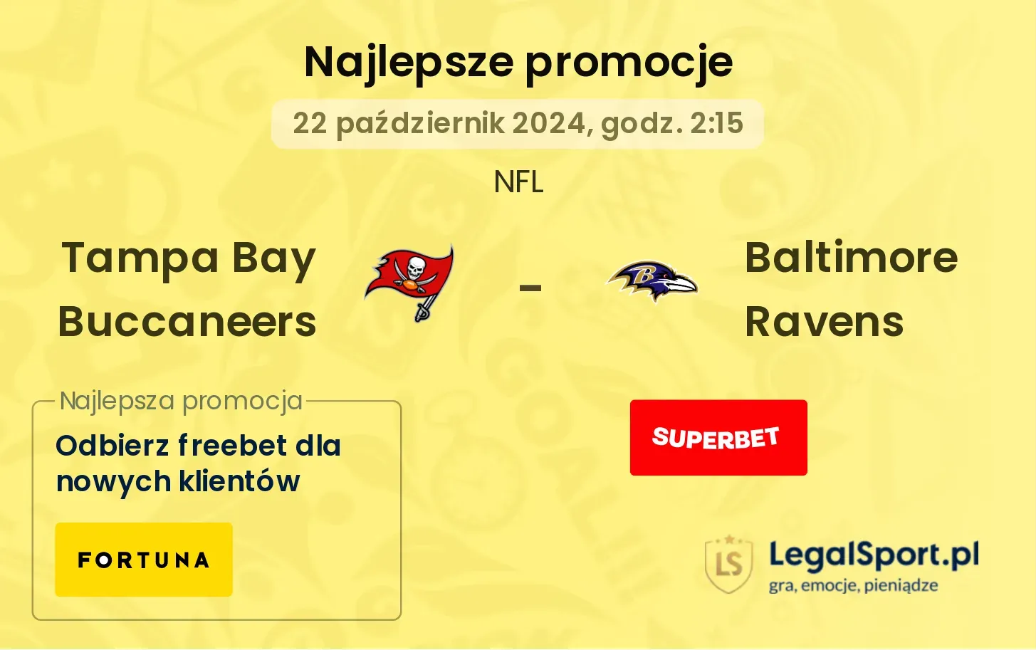 Tampa Bay Buccaneers - Baltimore Ravens promocje u bukmacherów 22.10, 02:15