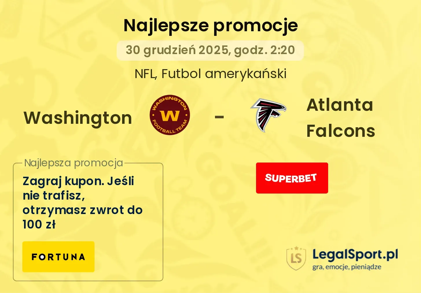 Washington -  Atlanta Falcons promocje bonusy na mecz