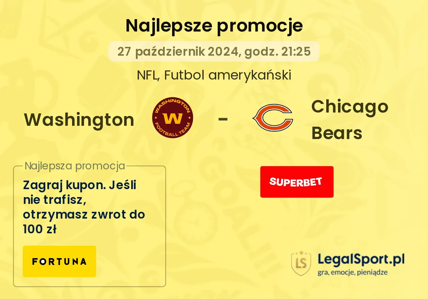 Washington - Chicago Bears promocje bonusy na mecz