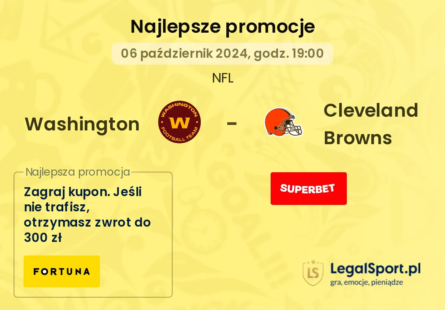 Washington -  Cleveland Browns promocje bonusy na mecz