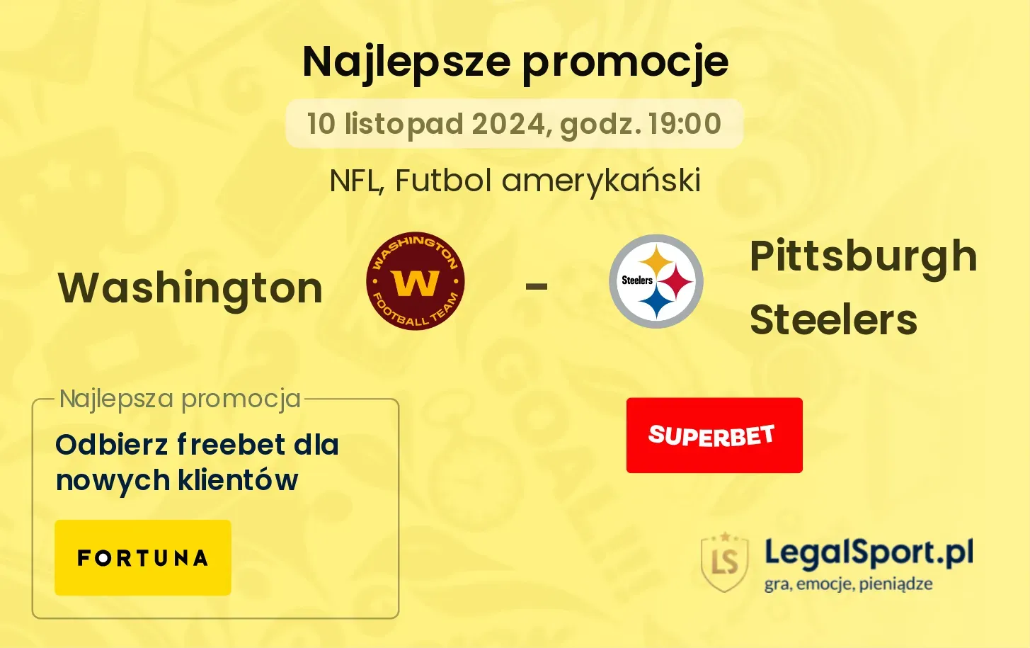 Washington -  Pittsburgh Steelers promocje bonusy na mecz