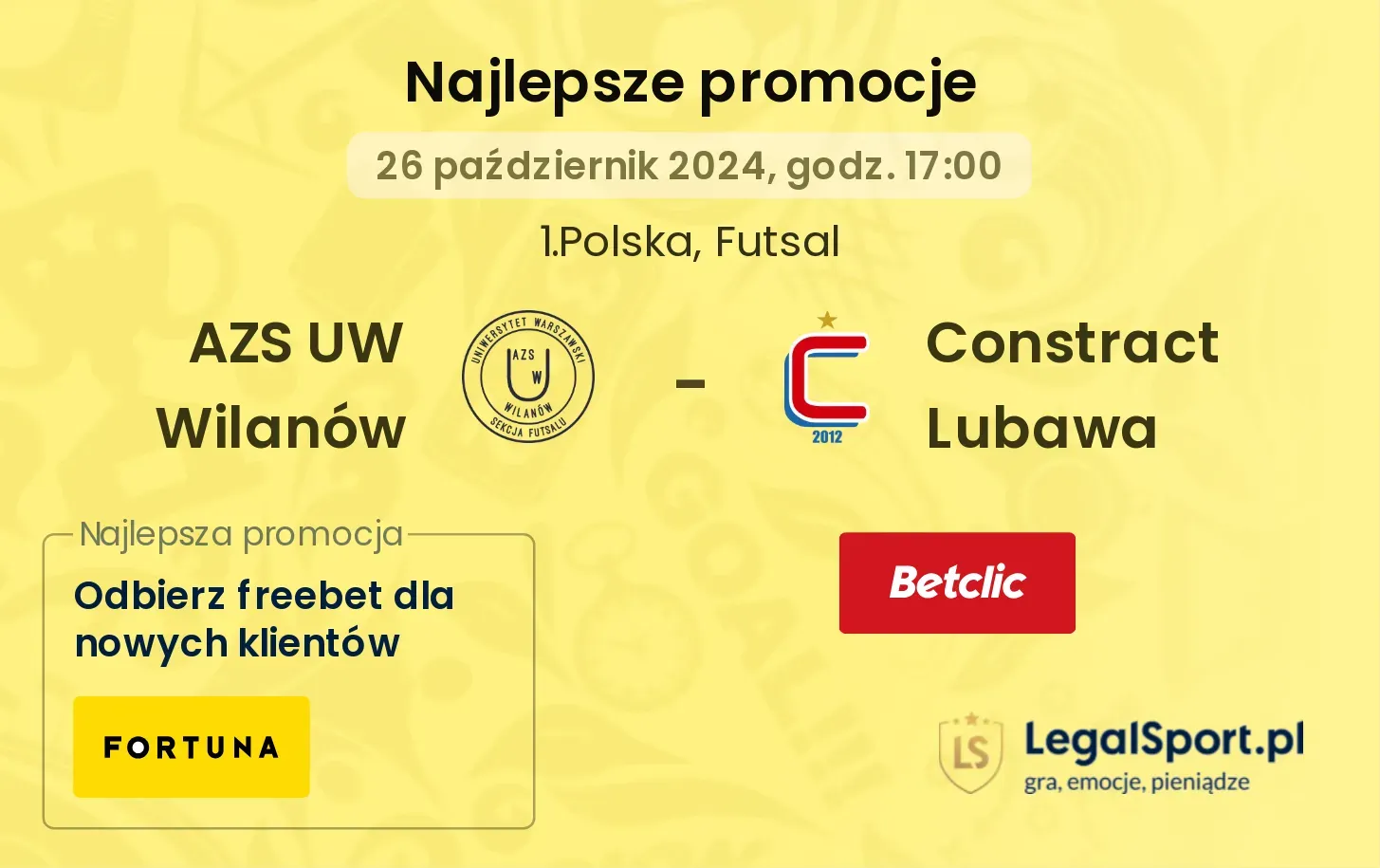 AZS UW Wilanów - Constract Lubawa promocje bukmacherskie 26.10, 17:00