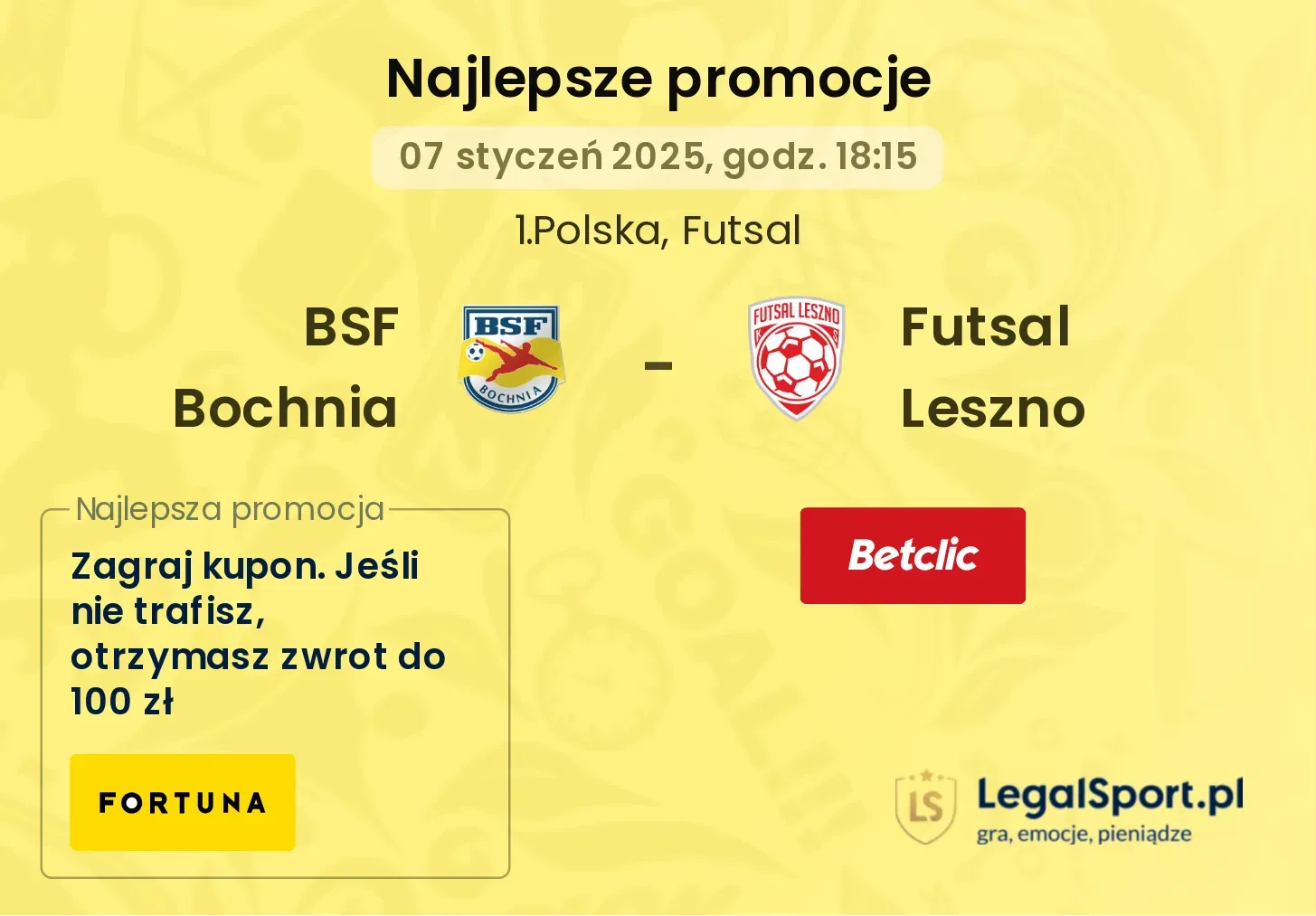 BSF Bochnia - Futsal Leszno promocje bonusy na mecz