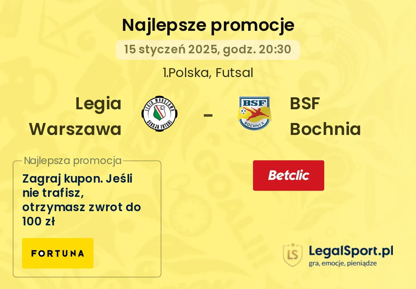 Legia Warszawa - BSF Bochnia promocje u bukmacherów