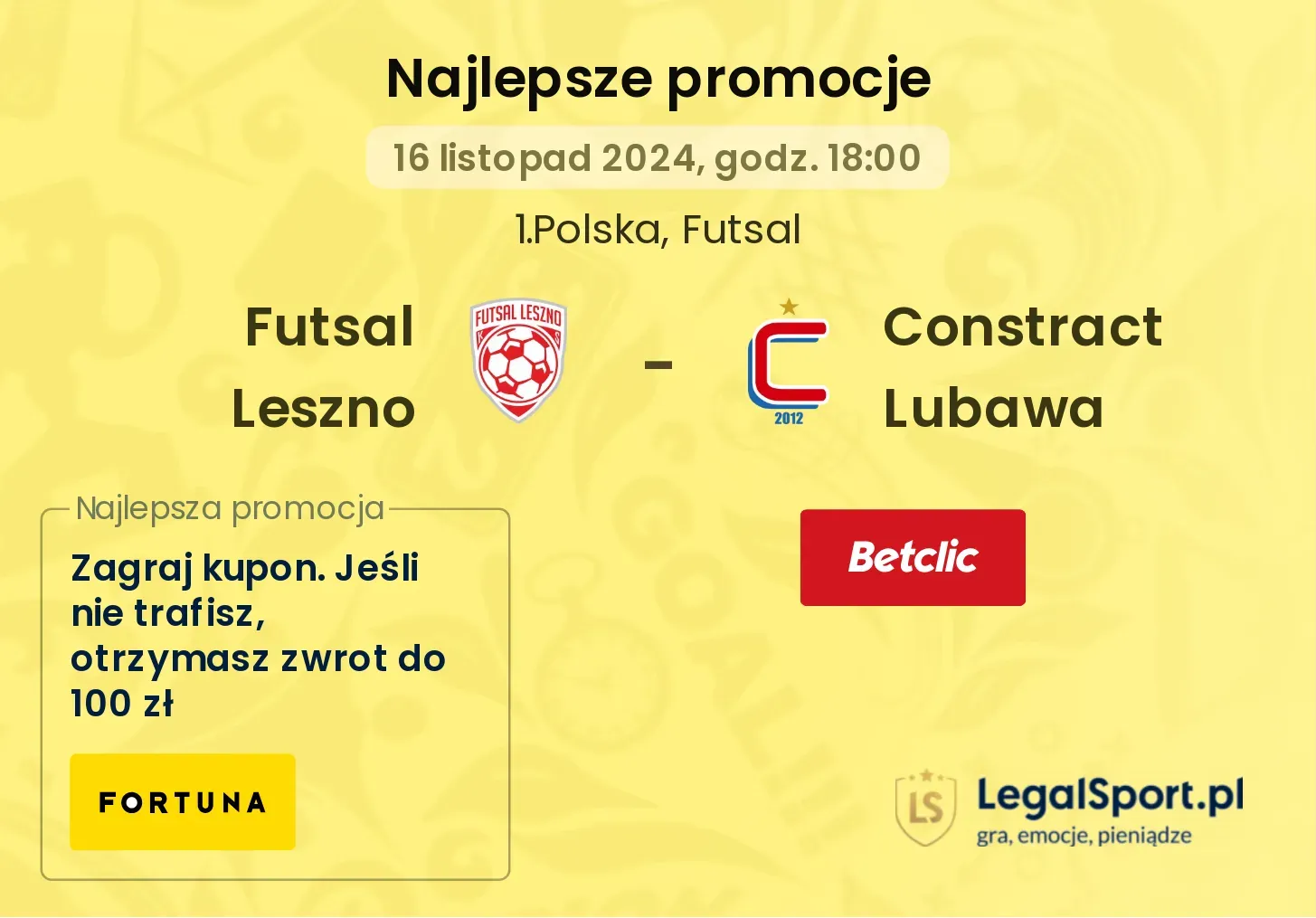 Futsal Leszno - Constract Lubawa promocje bonusy na mecz