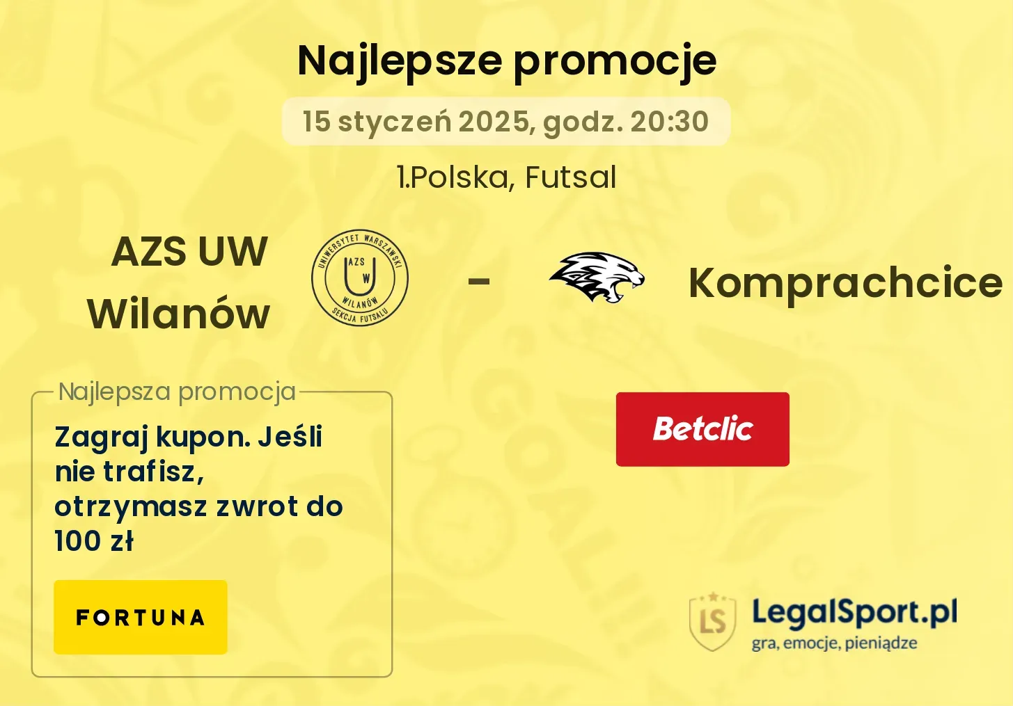 AZS UW Wilanów - Komprachcice promocje bukmacherskie