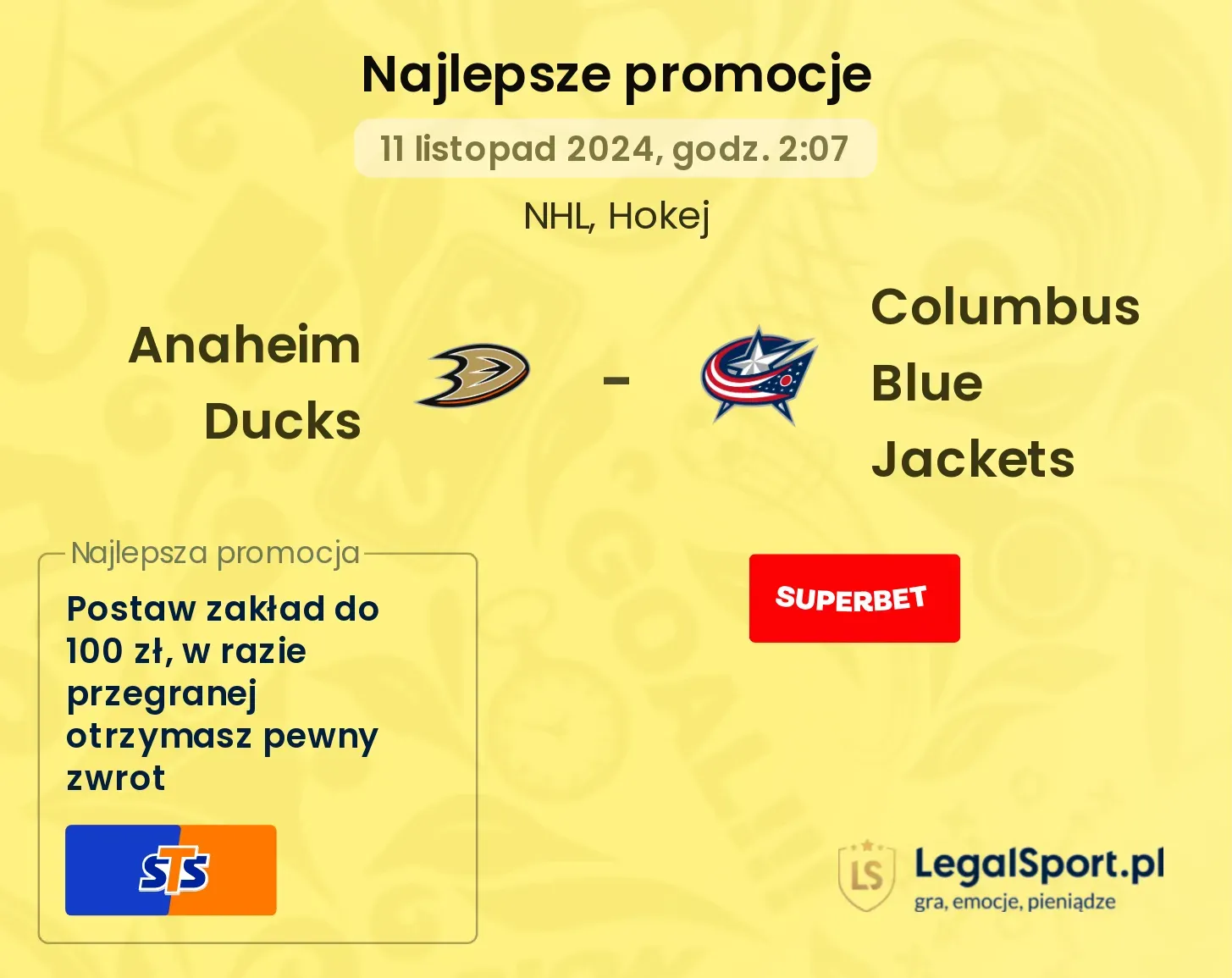 Anaheim Ducks - Columbus Blue Jackets promocje bonusy na mecz