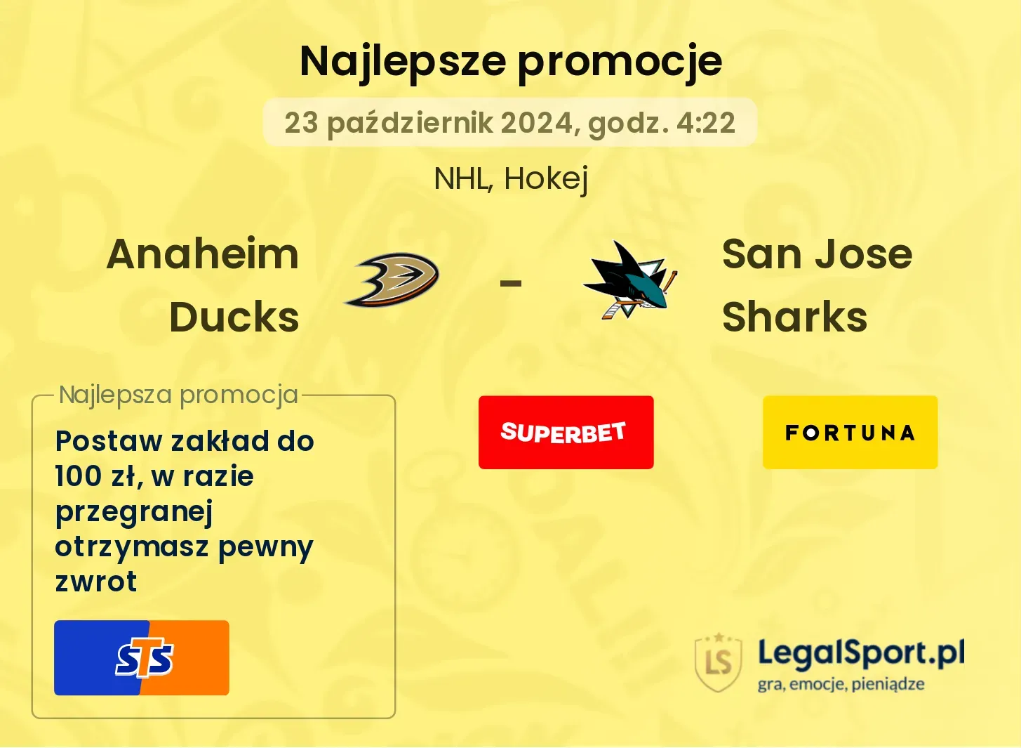 Anaheim Ducks - San Jose Sharks promocje bonusy na mecz