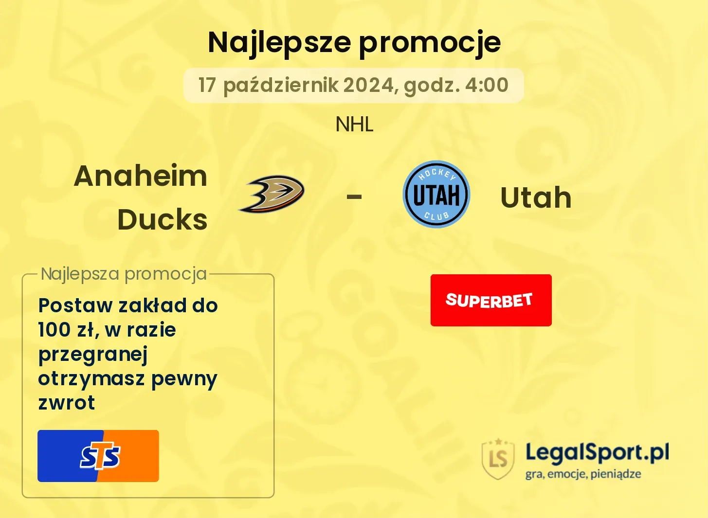 Anaheim Ducks - Utah promocje bonusy na mecz