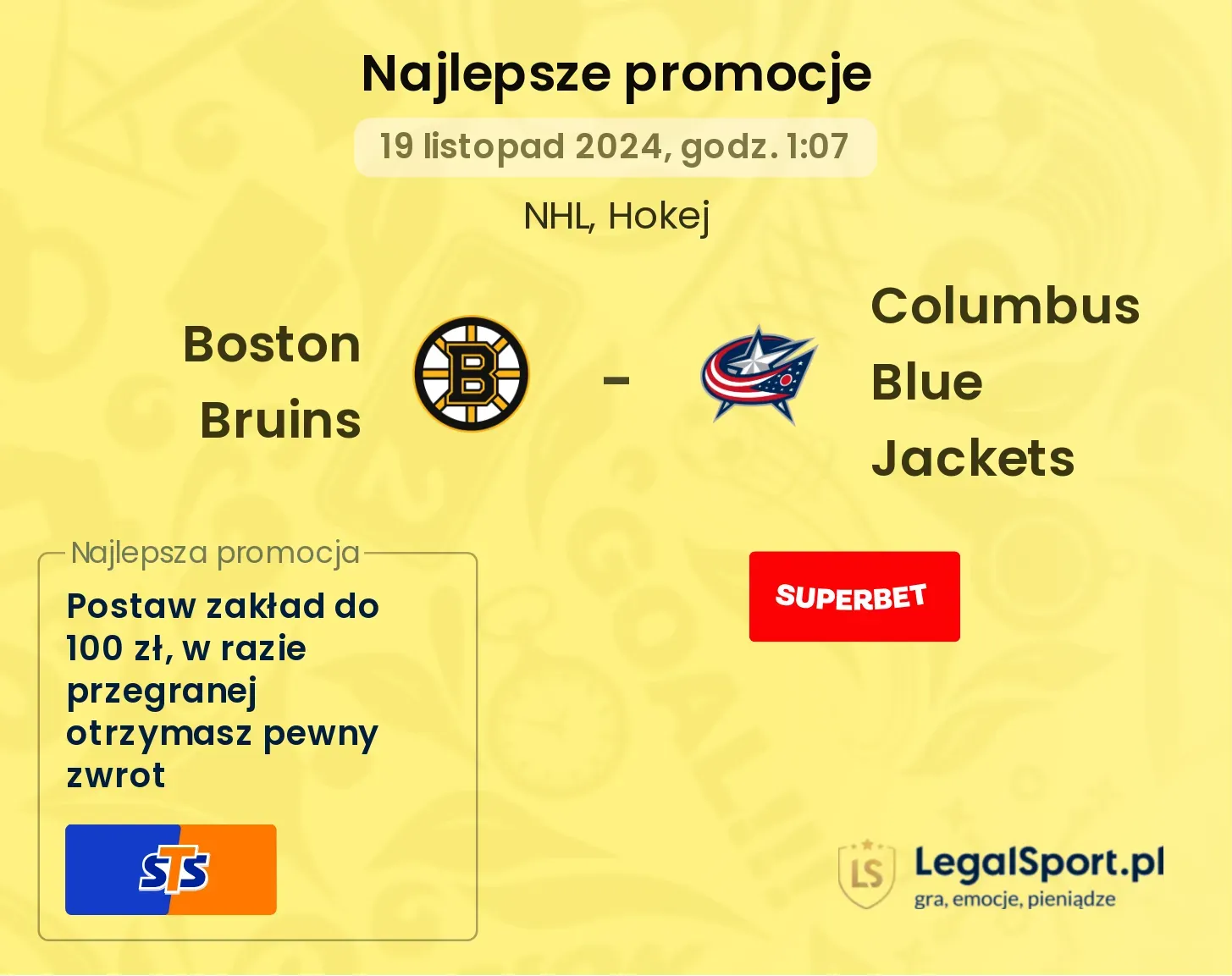 Boston Bruins - Columbus Blue Jackets promocje bonusy na mecz