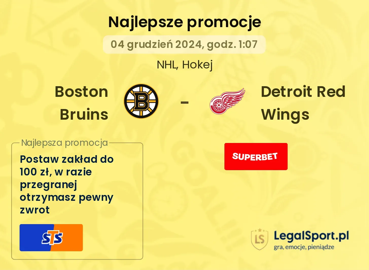 Boston Bruins - Detroit Red Wings promocje bonusy na mecz