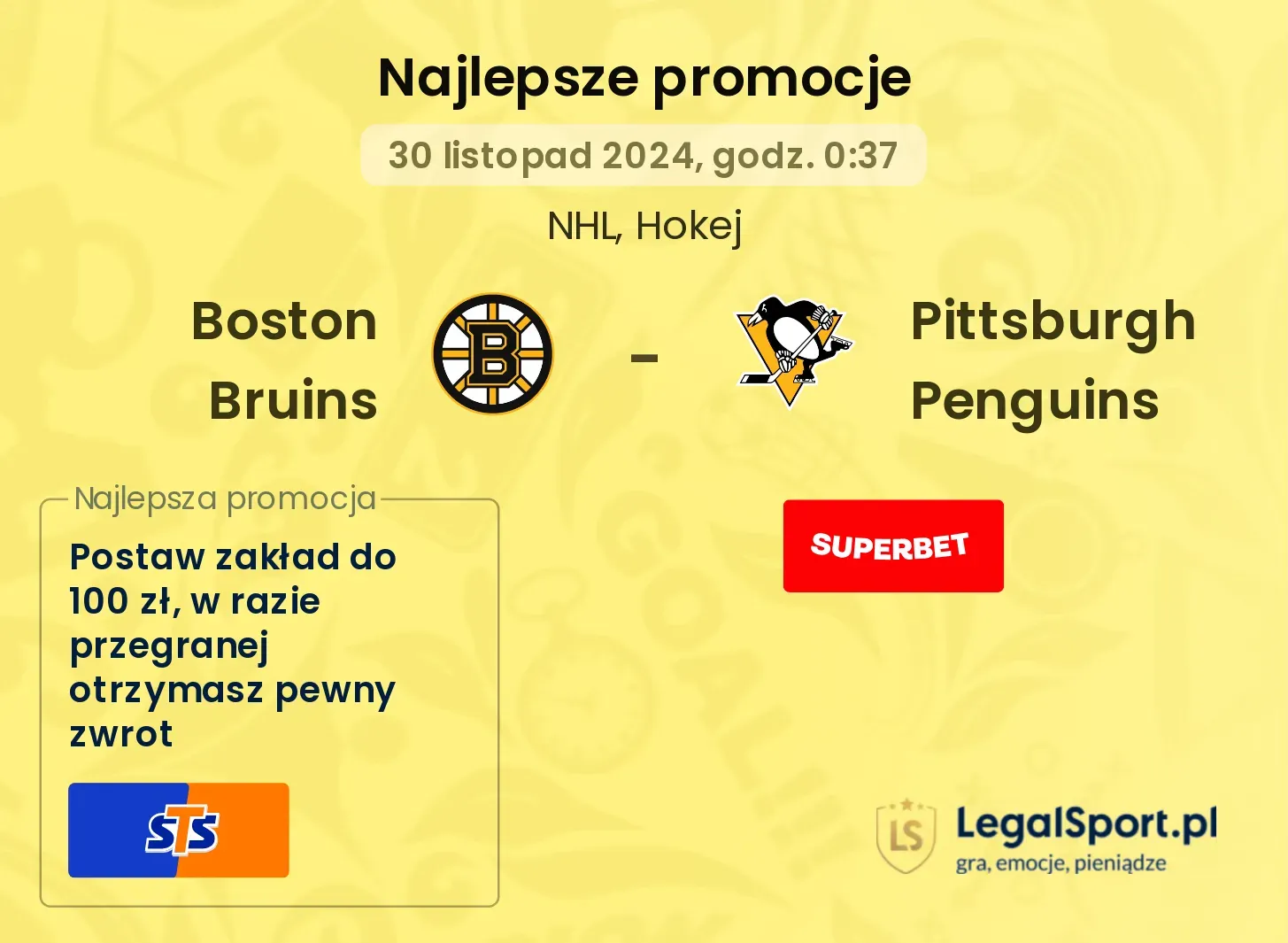 Boston Bruins - Pittsburgh Penguins promocje bonusy na mecz