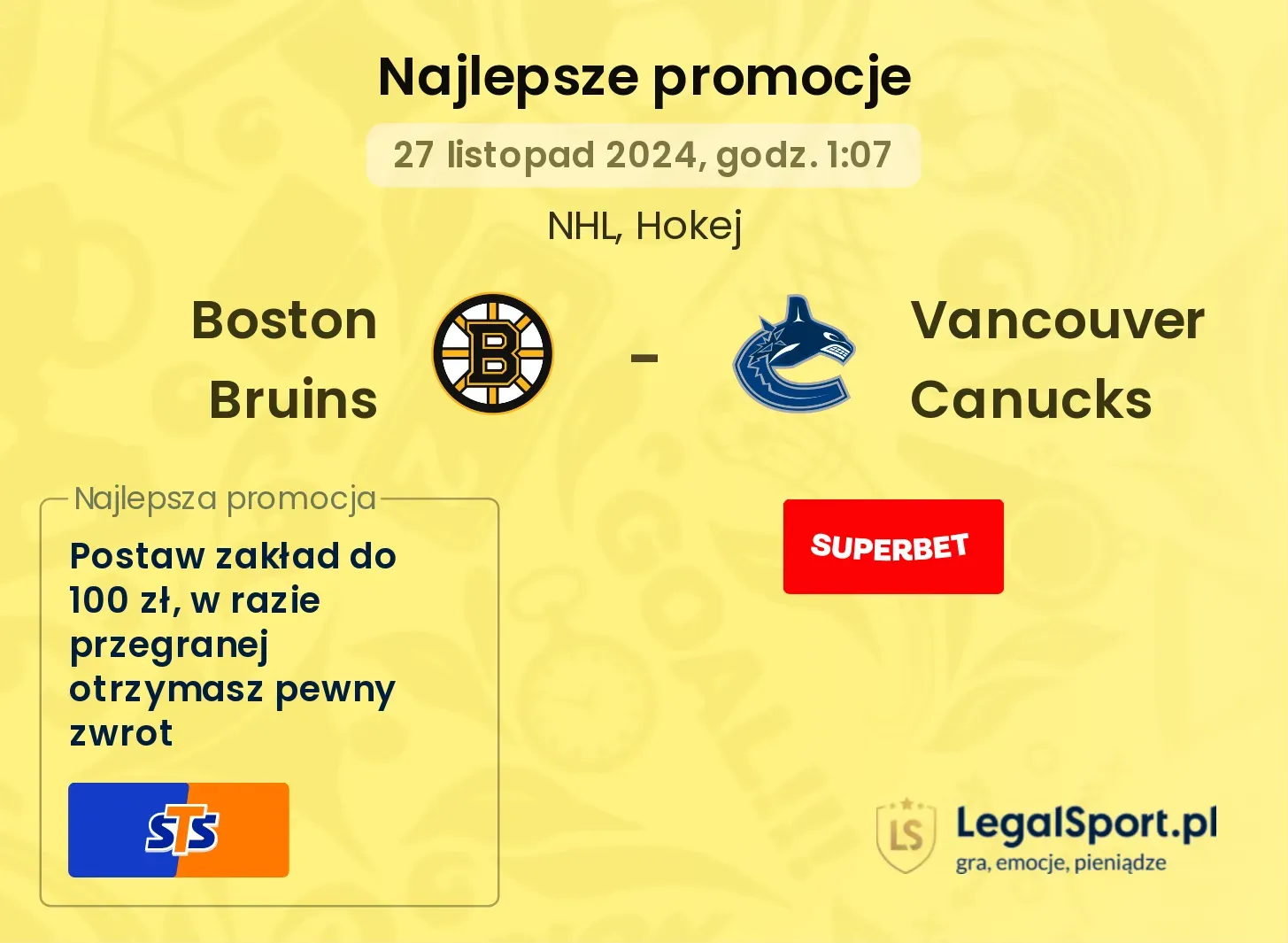 Boston Bruins - Vancouver Canucks promocje bonusy na mecz