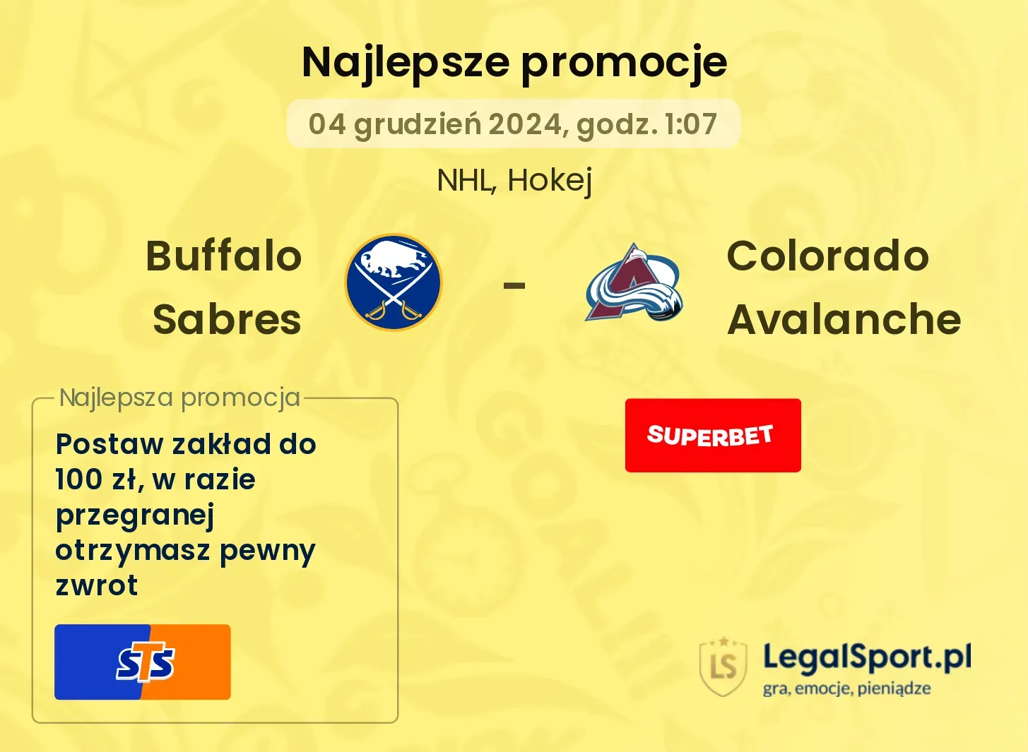 Buffalo Sabres - Colorado Avalanche promocje bonusy na mecz