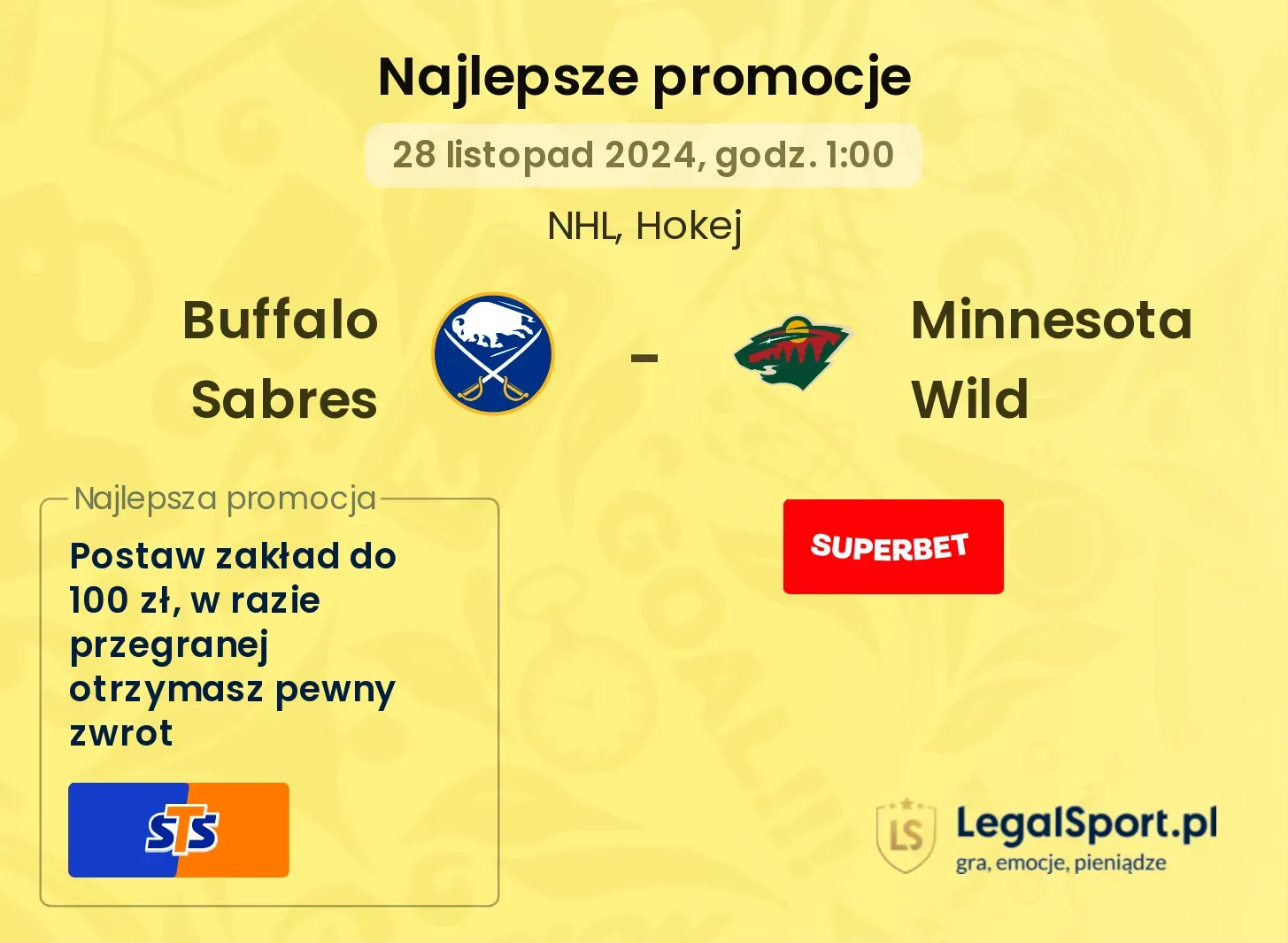 Buffalo Sabres - Minnesota Wild promocje bonusy na mecz