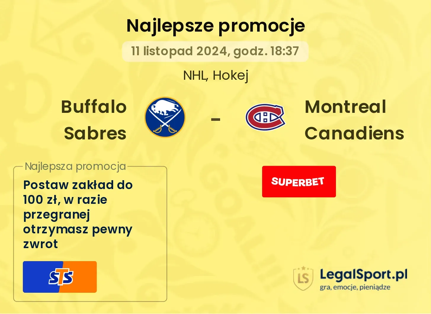 Buffalo Sabres - Montreal Canadiens promocje bonusy na mecz