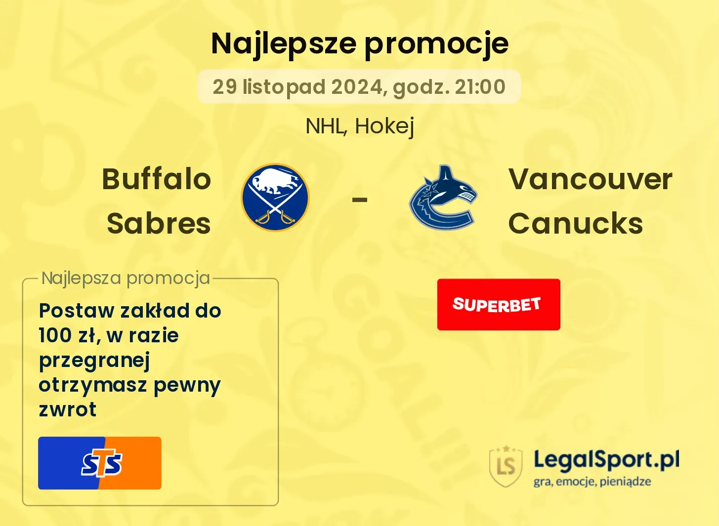 Buffalo Sabres - Vancouver Canucks promocje bonusy na mecz