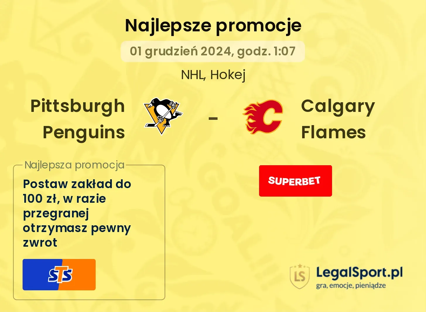 Calgary Flames - Pittsburgh Penguins promocje bonusy na mecz