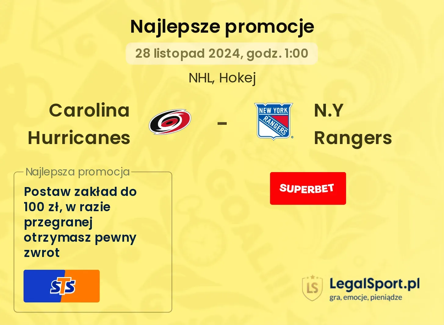 Carolina Hurricanes - N.Y Rangers promocje bonusy na mecz