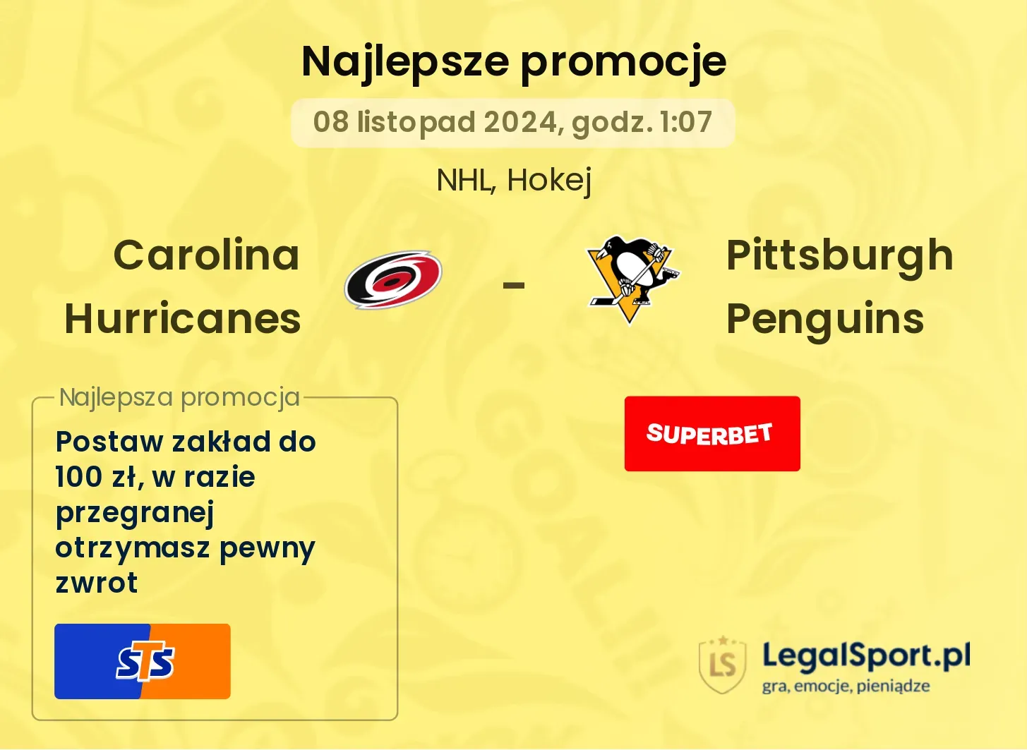 Carolina Hurricanes - Pittsburgh Penguins promocje bonusy na mecz