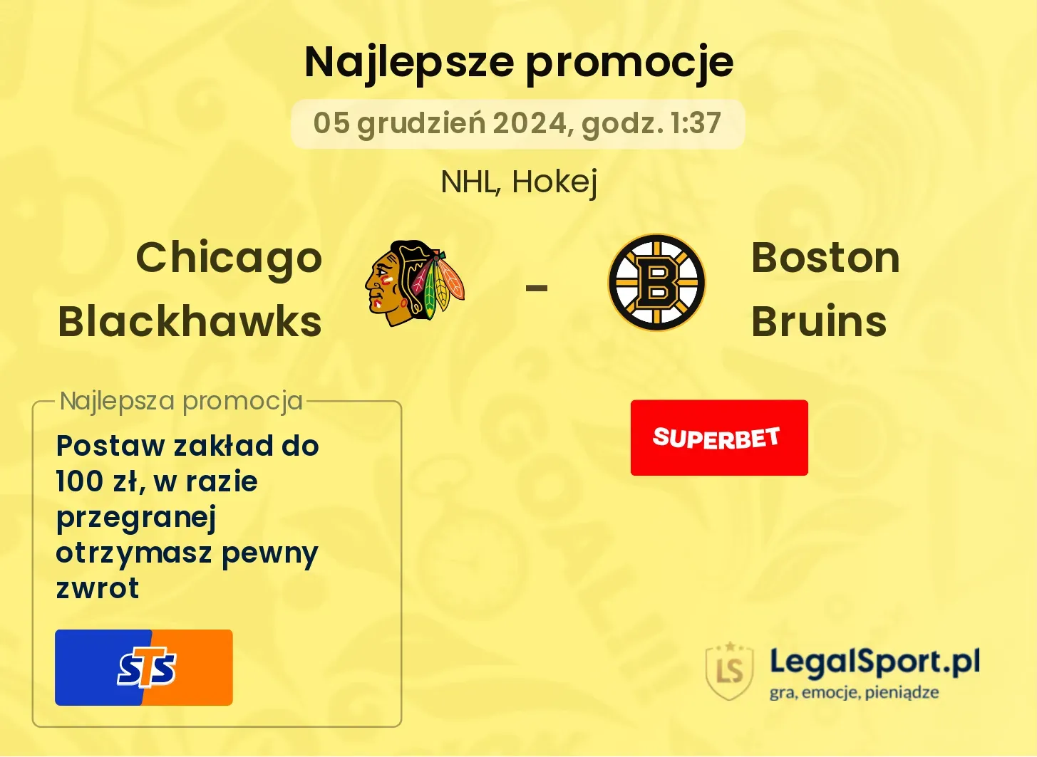 Chicago Blackhawks - Boston Bruins promocje bonusy na mecz