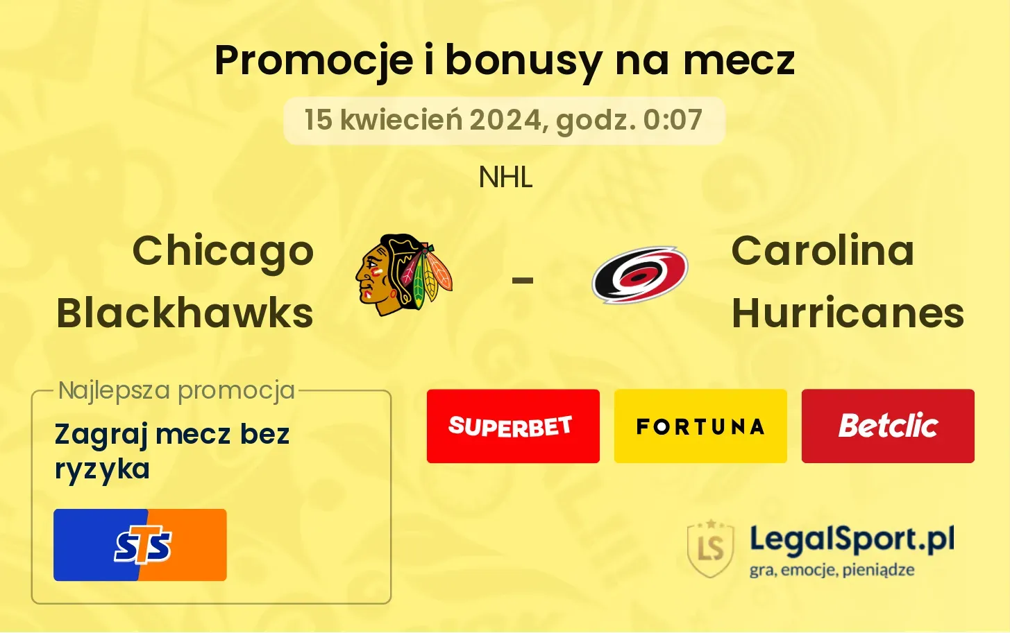 Chicago Blackhawks - Carolina Hurricanes promocje bonusy na mecz