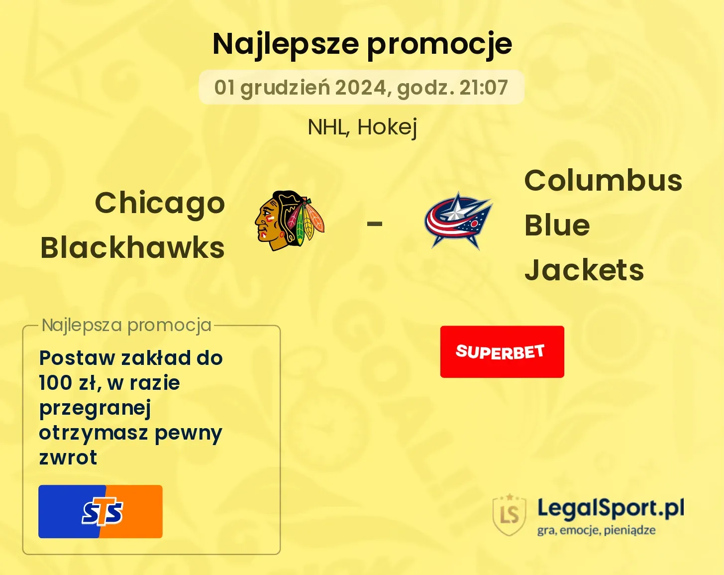 Chicago Blackhawks - Columbus Blue Jackets promocje bonusy na mecz