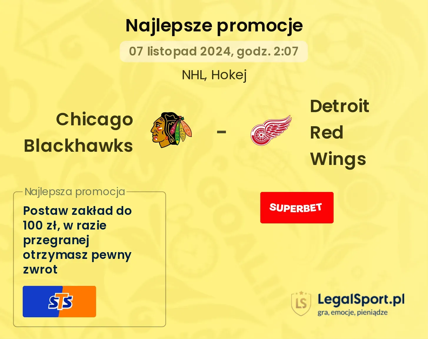 Chicago Blackhawks - Detroit Red Wings promocje bonusy na mecz