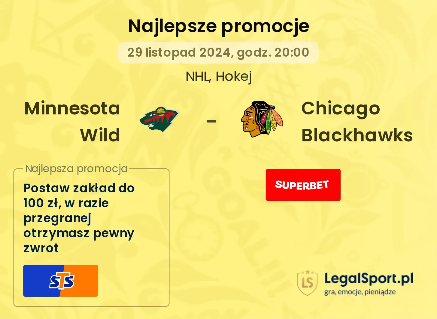 Chicago Blackhawks - Minnesota Wild promocje bonusy na mecz