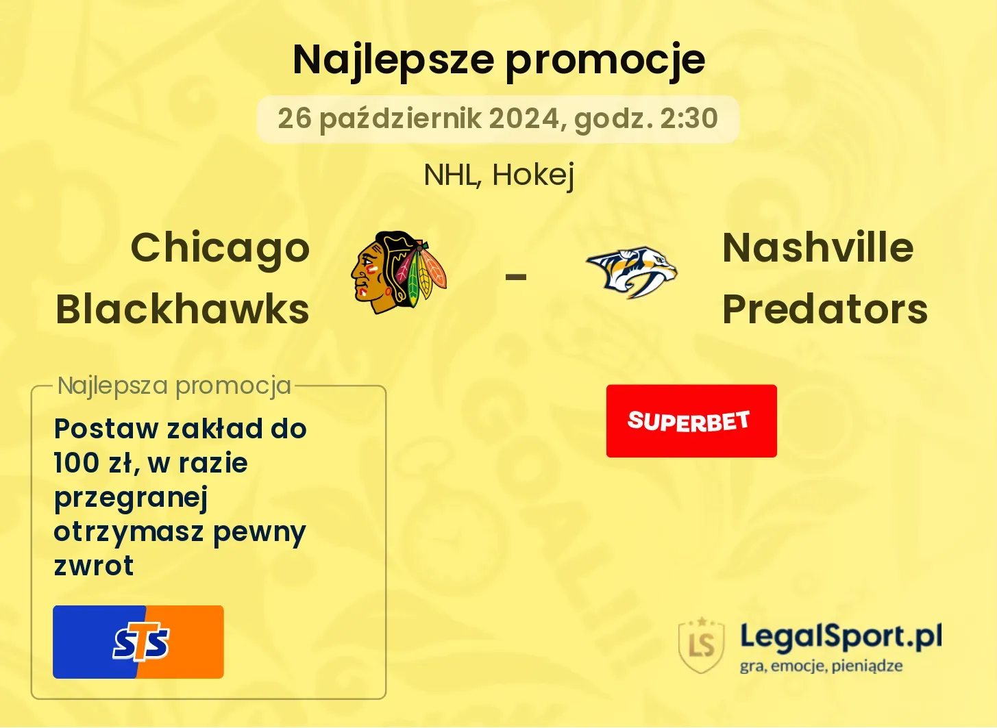 Chicago Blackhawks - Nashville Predators promocje bonusy na mecz