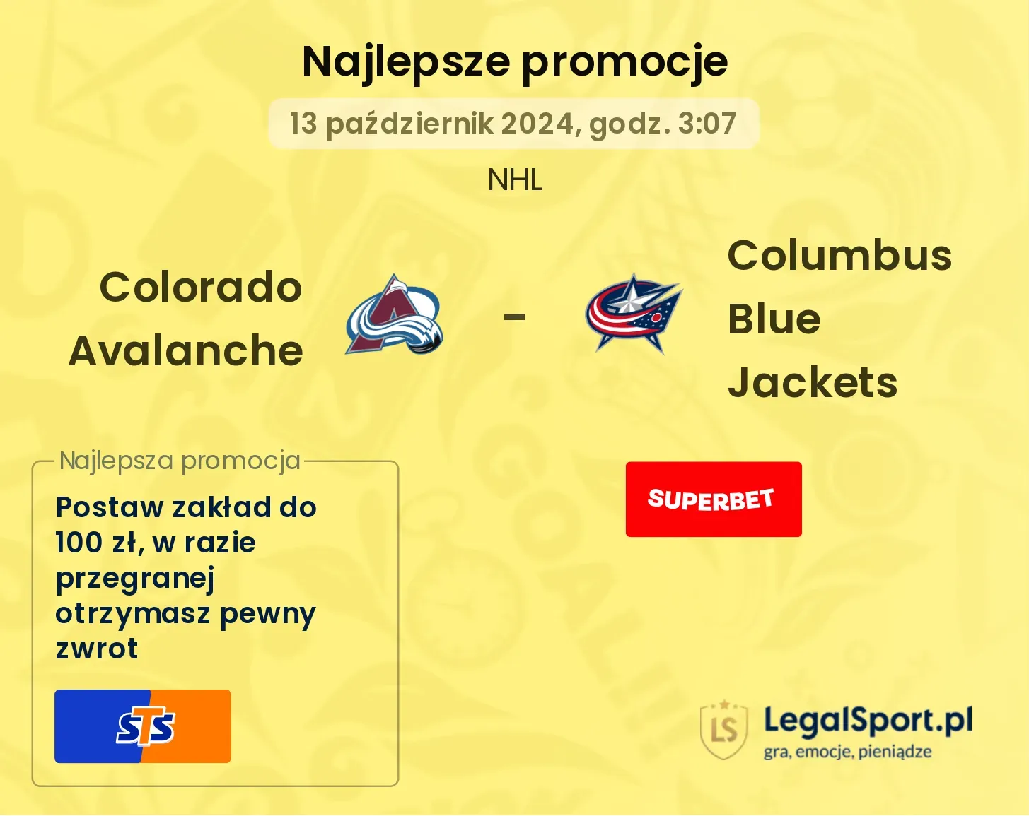 Colorado Avalanche - Columbus Blue Jackets promocje bonusy na mecz