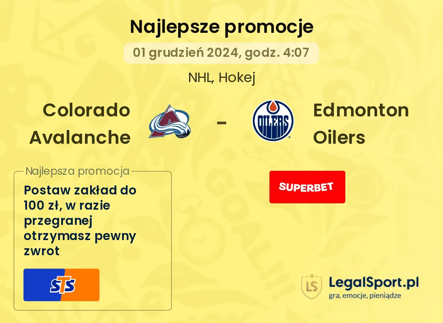 Colorado Avalanche - Edmonton Oilers promocje bonusy na mecz