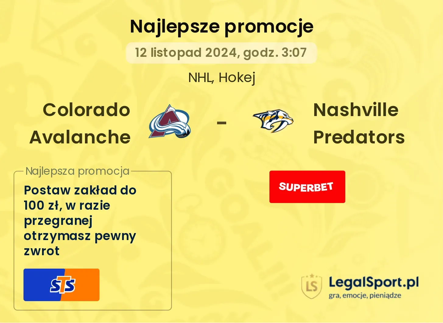 Colorado Avalanche - Nashville Predators promocje bonusy na mecz