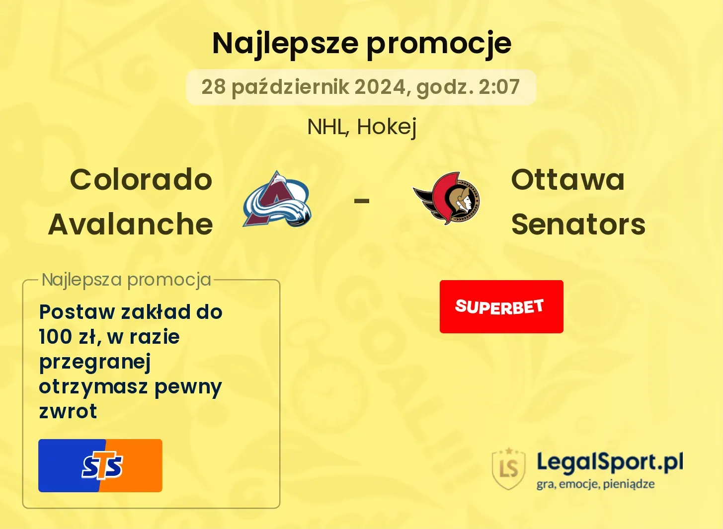 Colorado Avalanche - Ottawa Senators promocje bonusy na mecz