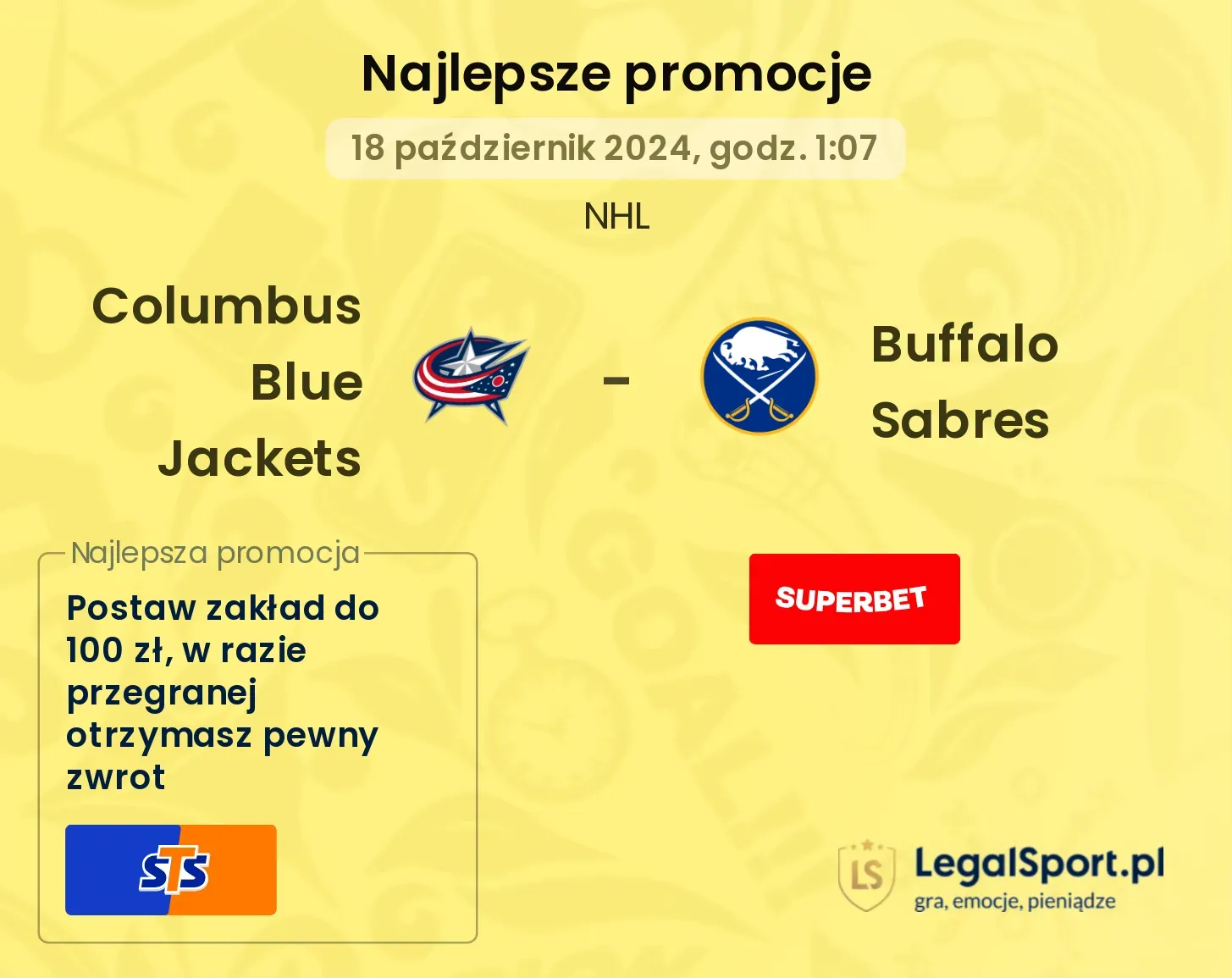 Columbus Blue Jackets - Buffalo Sabres promocje bonusy na mecz