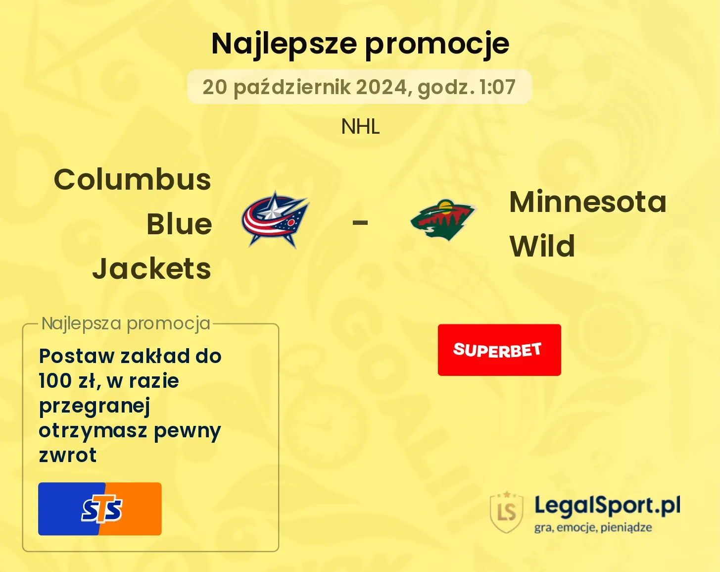 Columbus Blue Jackets - Minnesota Wild promocje bonusy na mecz