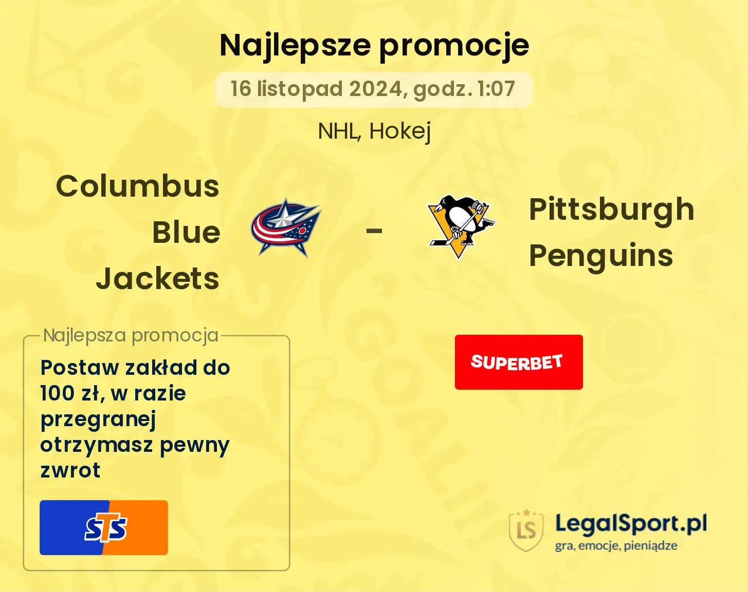 Columbus Blue Jackets - Pittsburgh Penguins promocje bonusy na mecz