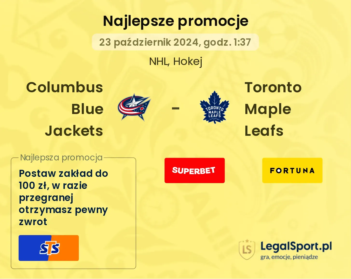 Columbus Blue Jackets - Toronto Maple Leafs promocje bonusy na mecz