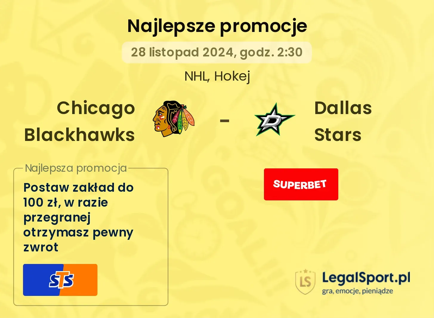 Dallas Stars - Chicago Blackhawks promocje bonusy na mecz